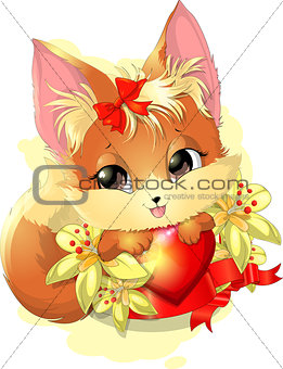 beautiful fox among the flowers