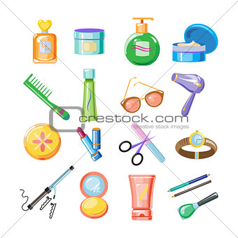 Cosmetics Icons. Vector Illustration Set