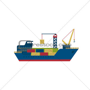 Tanker Cargo Ship with Containers. Vector Illustration