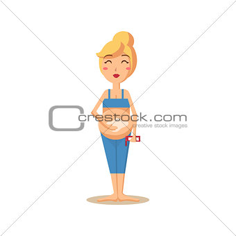Pregnant Woman Smearing her Belly. Vector Illustration