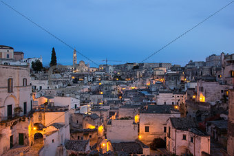 Evening view of the old town of Matera