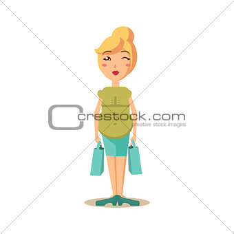 Pregnant Woman with Shopping Bags. Vector Illustration
