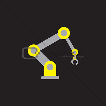 yellow-gray robot arm icon flat style on black background