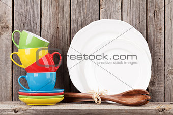 Kitchen utensils on shelf