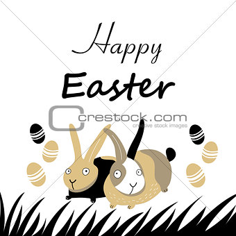 Easter card with rabbits and eggs
