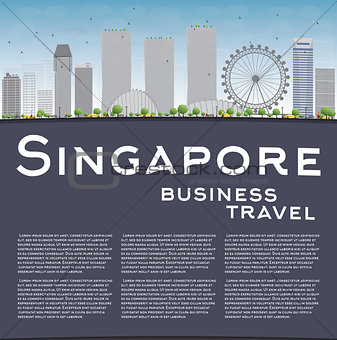Singapore skyline with grey landmarks, blue sky and copy space. 
