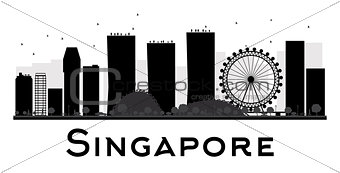 Singapore City skyline black and white silhouette. 