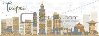 Abstract Taipei skyline with color landmarks