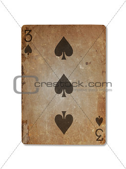 Very old playing card, three of spades