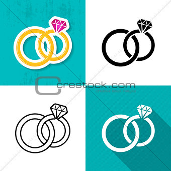 Vector wedding rings icons