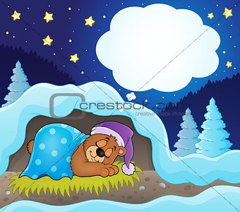Winter theme with dreaming bear