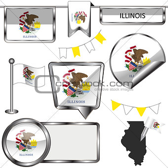 Glossy icons with flag of state Illinois
