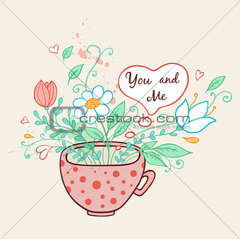 Cup of coffee and flowers