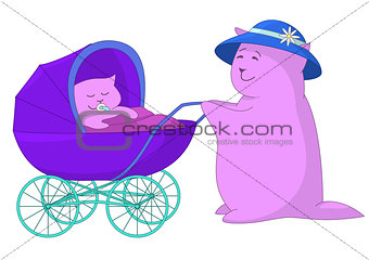 Mother and baby in a pram