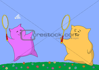 Cartoon animals playing badminton