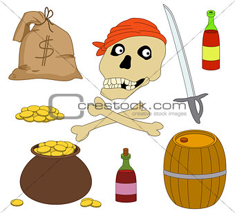Jolly Roger and set of piracy objects