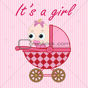 Little baby girl in the baby carriage