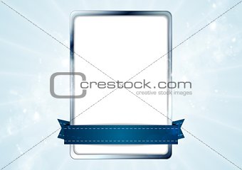 Blank white rectangle with silver frame and blue tape