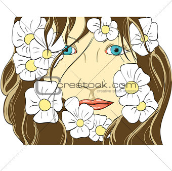 face of the girl in flowers