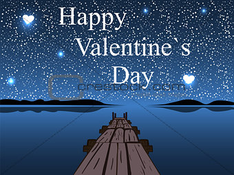 Happy Valentines day night water sky heart star