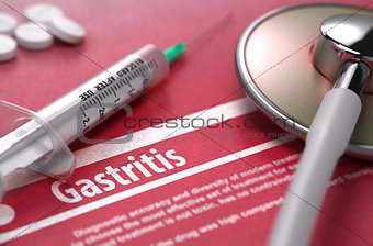 Gastritis. Medical Concept on Red Background.
