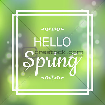 Hello Spring green card design with a textured abstract background and text in square frame