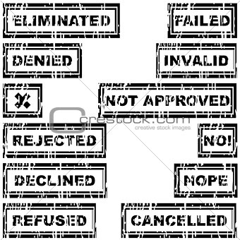 Set of rubber stamps with messages refused, rejected, cancelled,