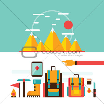 Mountain hiking and climbing Camping Travel Recreation Sport design elements 