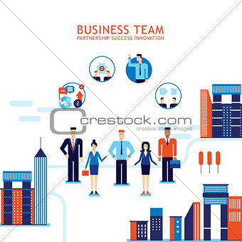 Group of business people on city background 