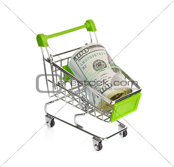 Shopping cart with dollars