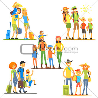 Families on Vacation. Vector Illustration