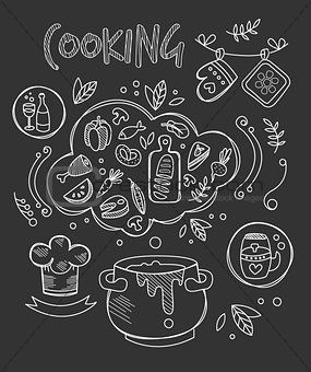 Cooking Vector Illustration, Chalkboard Drawing