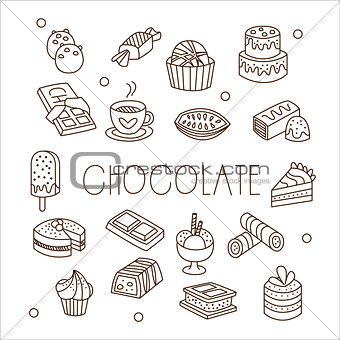 Chocolate and Sweets in Handdrawn Style. Vector Illustration