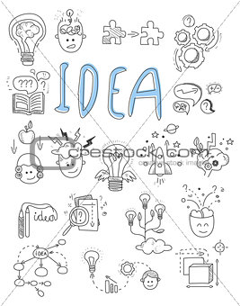 Idea, brainstorming icons in Doodle style vector illustration