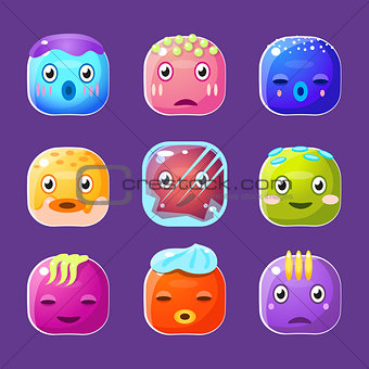 Funny Colorful Square Faces Set, Emotional Cartoon Vector Avatars