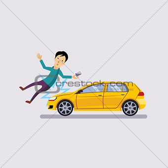 Traffic accident, the vehicle knocked man flat style vector