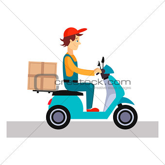 Delivery Man on a Bike, Vector Illustration