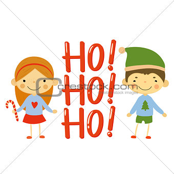 Cute kids and Christmas elements vector
