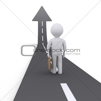 Businessman and street with arrow