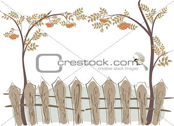 Frame in the form of a fence and rowan. EPS10 vector illustration.