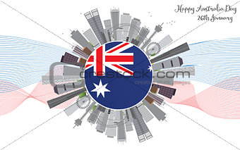 Australia Day Background with Gray Buildings.