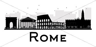 Rome City skyline black and white silhouette. 