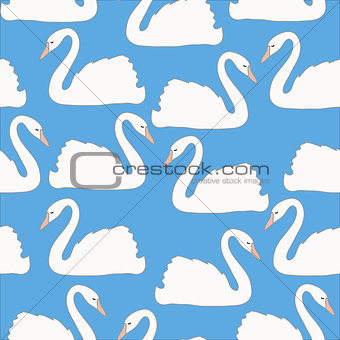 Swan couples on blue background vector seamless pattern, background, wallpaper