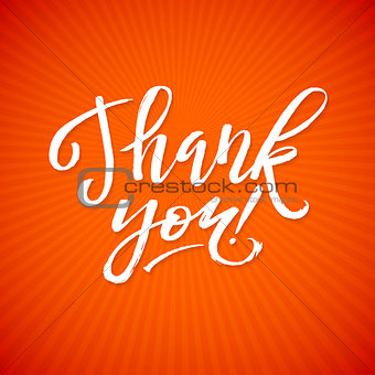 Thank You Card Calligraphic Inscription. Hand Lettering on Red Orange Star  Background