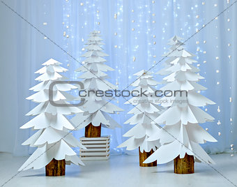 Fantastic forest of paper Christmas trees