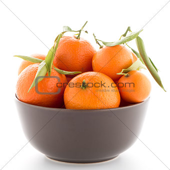 Tangerines on ceramic brown  bowl 