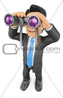 3D Businessman looking through binoculars. Visionary