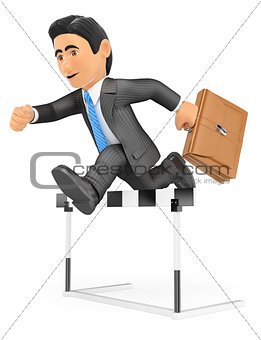 3D Businessman in a hurdle race. Overcoming concept
