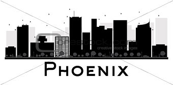Phoenix City skyline black and white silhouette