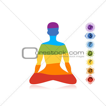 Yoga lotus pose with chakras for your design